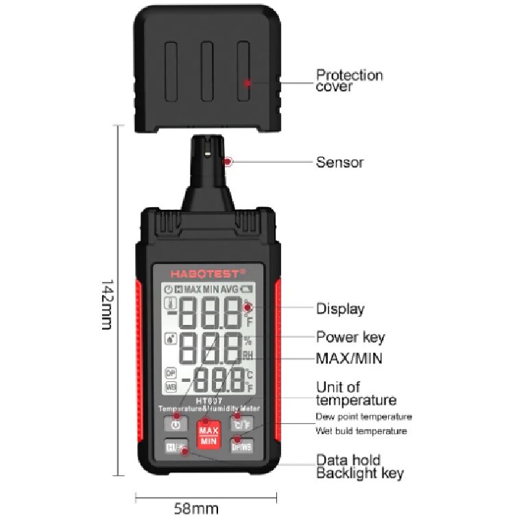 Termometru Habotest LCD Black Red — imaginea 3