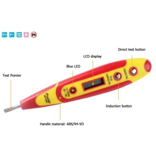 Tester Digital Tensiune Ecran LCD 0.7inch Iluminat Led ABS Portocaliu/Galben