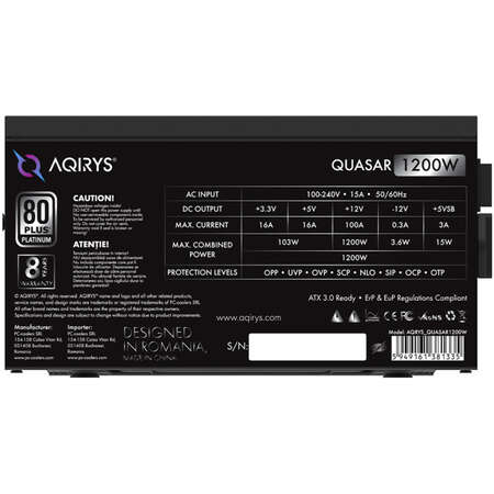 Sursa AQIRYS Quasar 80+ Platinum 1200W