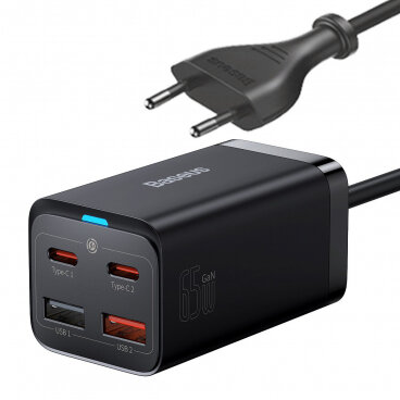 Incarcator Retea GaN3 Pro 65W 3A  2 x USB-A - 2 x USB-C Negru CCGP040101