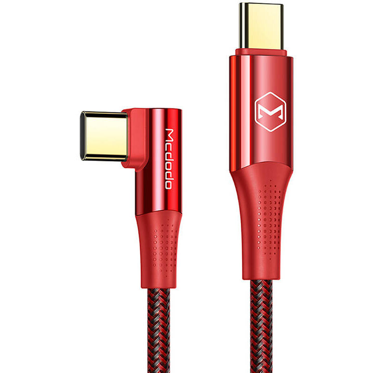 Cablu de date CA-8321, USB-C la USB-C, 100W, 5A, 480 Mbps, 1.2m, Unghi incarcare 90 grade, Rosu