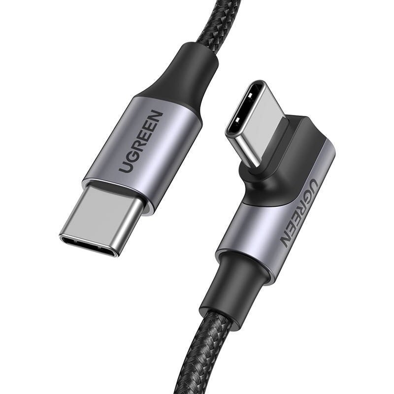 Cablu de date US334, USB-C la USB-C, Power Delivery 100W, 5A, Unghi 90 de grade, 2m, Negru