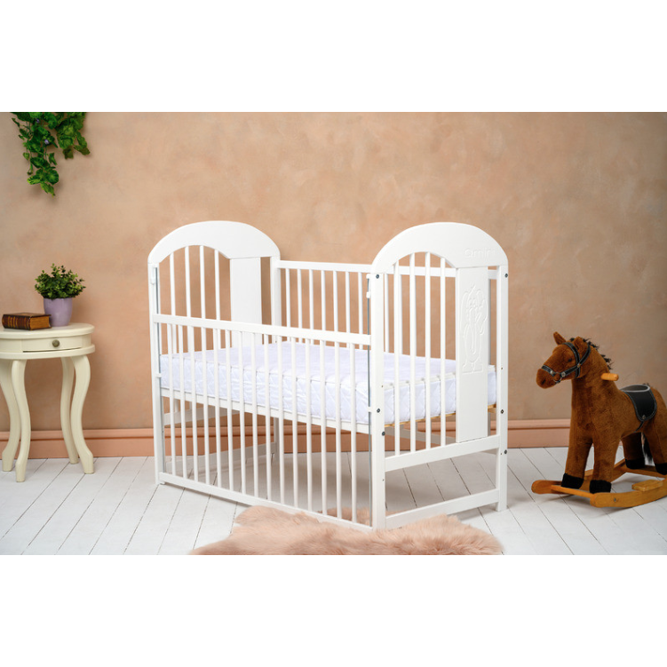 Patut Qmini Lemn Julia II Elefantel 120x60cm Laterală Culisanta Lemn Pin Stabil Rezistent Înălțime Saltea Reglabilă 3 Nivele Laterală 3 Bețe Detasabile EN716-1/EN716-2 Alb