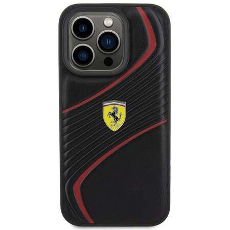 Husa Ferrari Twist Metal Logo compatibila cu iPhone 15 Pro Black