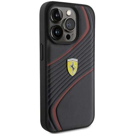Husa Ferrari Twist Metal Logo compatibila cu iPhone 15 Pro Black