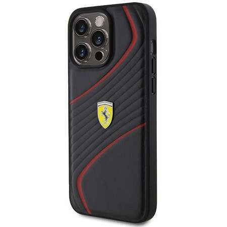 Husa Ferrari Twist Metal Logo compatibila cu iPhone 15 Pro Max Black