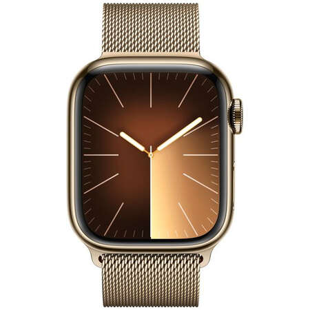 Smartwatch Apple Watch S9 Cellular 45mm Gold Stainless Steel Case cu Gold Milanese Loop