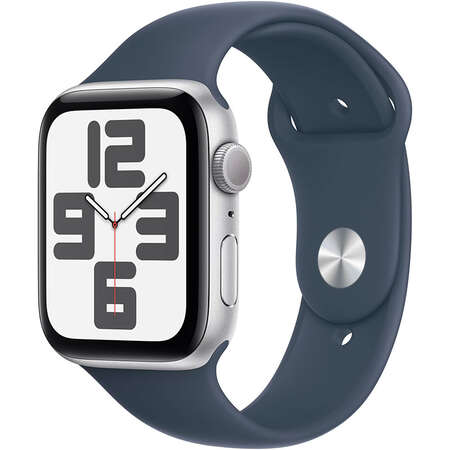 Smartwatch Apple Watch SE2 v2 GPS 44mm Silver Aluminium Case cu Storm Blue Sport Band - S/M