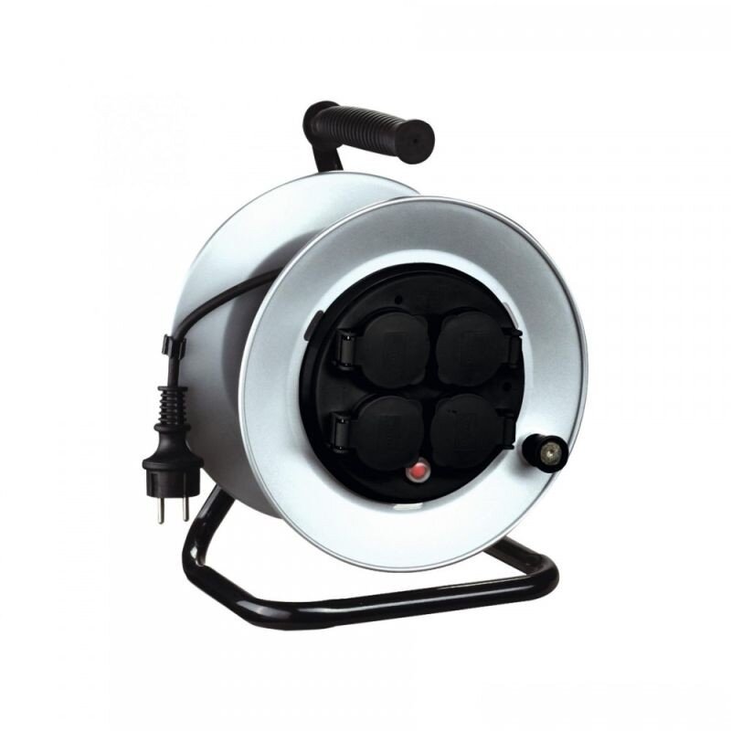 Prelungitor Rola Tip Tambur 4 Prize 250v Protectie Supraincalzire Cadru Metalic Lungime 25m