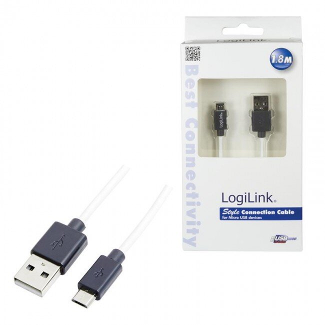 Cablu Date/Incarcare micro USB 1.8m Alb