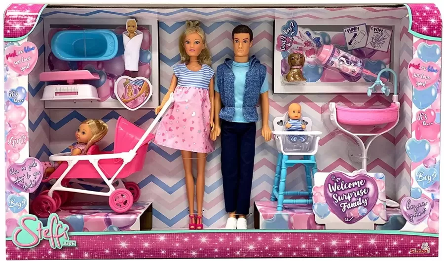 Papusa Simba Set steffi love familie cu copilas nou-nascut surpriza