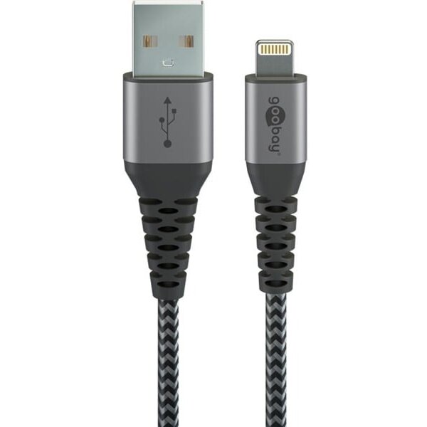 Cablu Date USB-A Lightning Material Textil 1m Gri/Argintiu