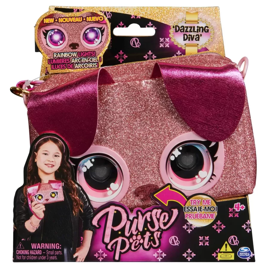 Gentuță Interactiva Spin Master Purse Pets Rainbow Lights - Dazzling Diva Varsta 4 Ani+ Roz/Visiniu