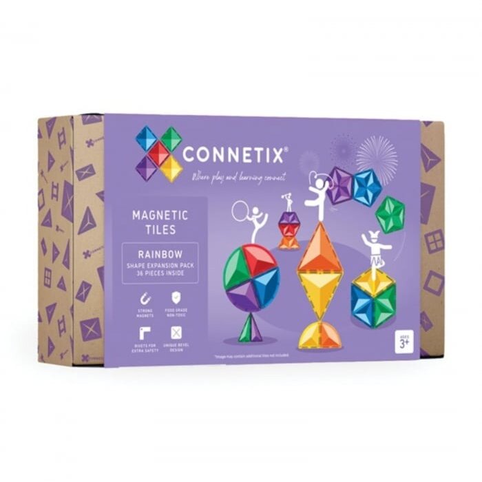 Set De Constructie Magnetic 36 Piese Cu Forme Geometrice Expansion Pack Curcubeu Magnetic Tiles 1.35