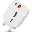 Incarcator retea NEX TECH® Quick Charge 20W Incarcator 2 porturi, Super Fast Charge, Compatibil cu toate telefoanele, Cip inteligent, Alb