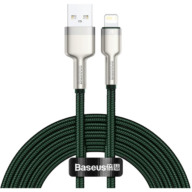 Cablu de date Cafule Metal, USB/Lightning, 18W, 2.4A, 2m, Verde