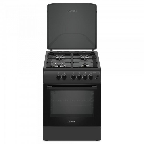 Aragaz pe gaz SM664BPGS Antracit, 4 arzatoare, cuptor pe gaz 70 litri, 1 arzator Wok, aprindere electrica, dispozitiv siguranta plita si cuptor, timer, grill, latime 60 cm, negru - imagine 2