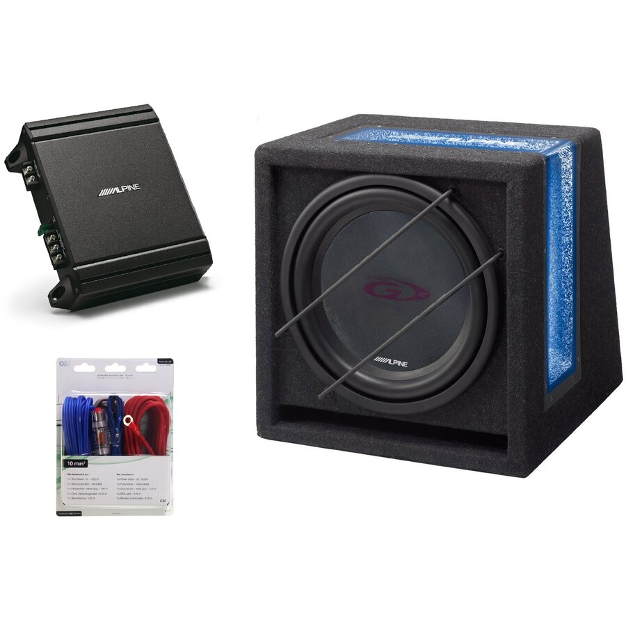 Pachet Alpine Su Sbg-844 Br Subwoofer Cutie De 20cm + Mrv-M250 Amplificator Mono 550W + 350940 Kit Cabluri Aiv10mm