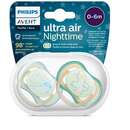 Suzeta Philips-Avent Ultra Air NightTime 0-6luni 2buc Silicon Otodontica Fara BPA Multicolor