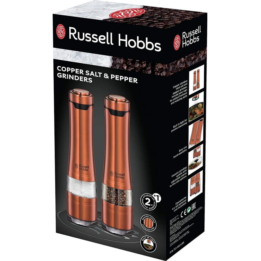 Set Rasnite Electrice Condimente Lumina Incorporata Sistem Ceramic Ajustabil 2 Bucati Cupru