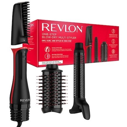 Perie Coafat Multifunctionala One-Step Blow-Dry Multi Styler 3 Capete Detasabile 4 Trepte Temperatura 2 Trepte Viteza Negru/Rosu