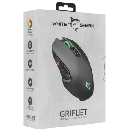 Mouse White Shark Gaming GM-5011 Griflet RGB 6400dpi Negru