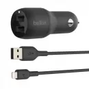 BOOST CHARGE Car Charger Dual USB-A 24W + USB-A to Lightning Negru