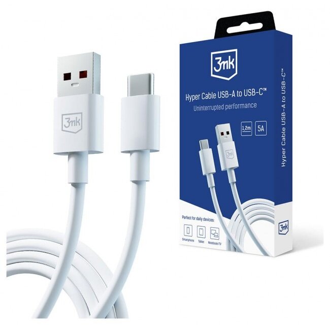 Cablu Date Hyper USB-A - USB-C 1.2m 5A Alb