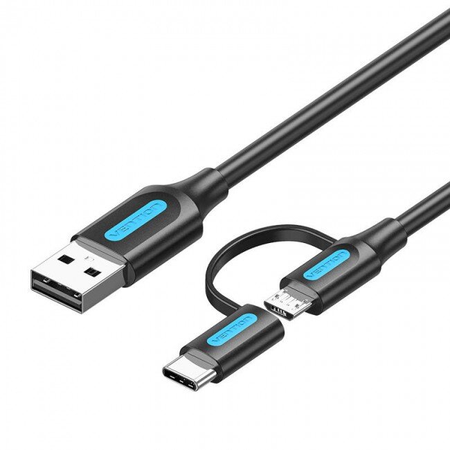 Cablu Date USB 2in1 USB 2.0 - USB-C/microUSB 1m Negru