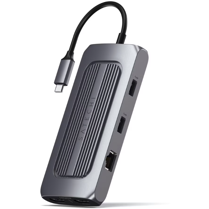 Adaptor Satechi Multiport USB-C MX Dual 4K HDMI 60Hz/30Hz USB-C PD 100W Ethernet 1xUSB-C 5Gbps 2xUSB-A 3.0 Micro/SD 3.5mm Audio Gri