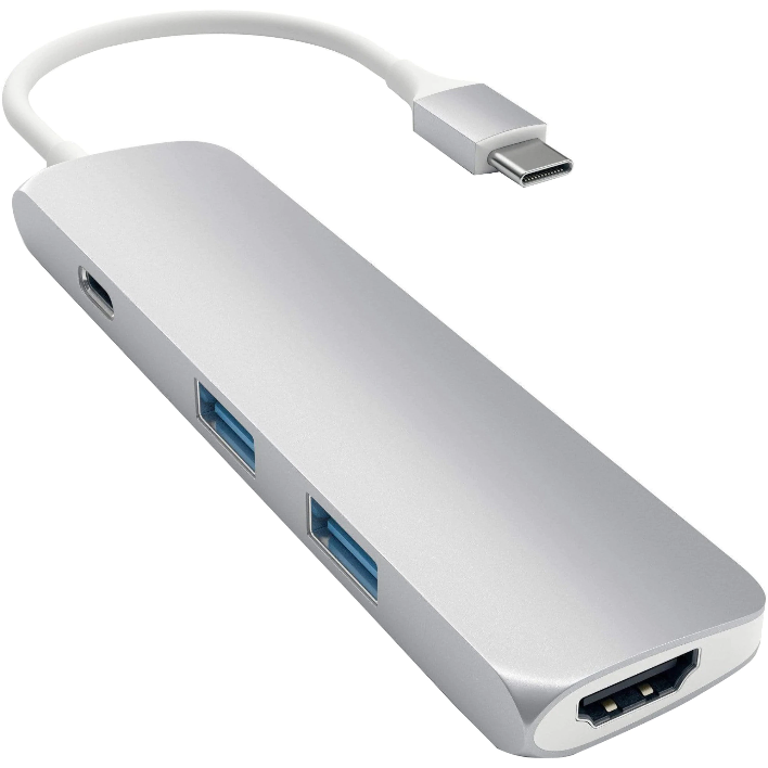 Hub Aluminiu SLIM Type-C MultiPort Adapter HDMI 4K PassThroughCharging 2x USB 3.0 Argintiu