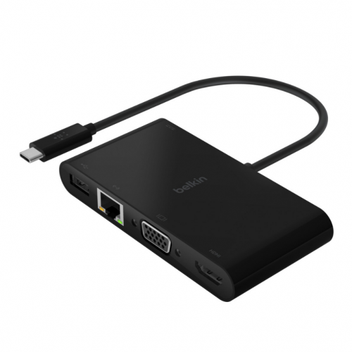 Adaptor USB-C Multimedia + Charge AdapterGBE HDMI VGA USB-A Black 100W PD Negru