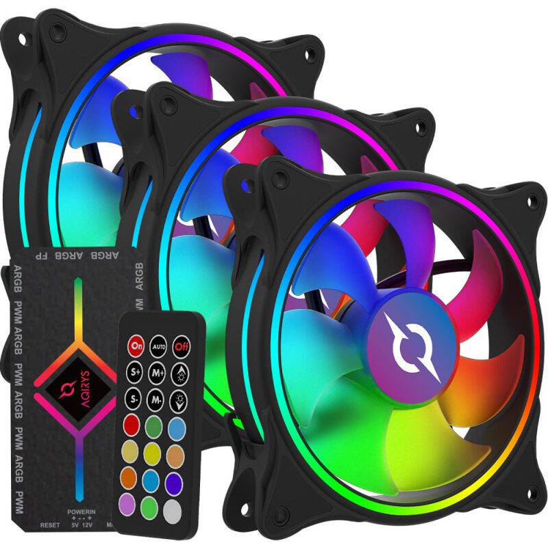 Kit Aqirys x 3 Ventilatoare 120mm ARGBTelecomanda Controller Vela Negru
