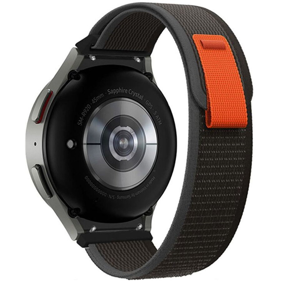 Accesoriu smartwatch Nylon compatibila cu Samsung Galaxy Watch 4/5/5 Pro/6 40/42/44/45/46mm Black/Orange