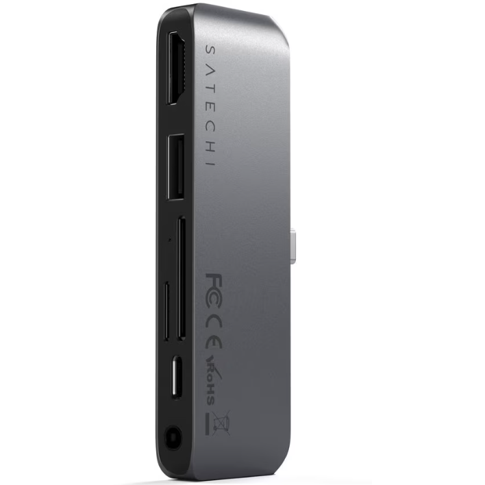 HUB Mobile Pro USB-C iPad  1 x USB-C PD  1 x HDMI 4K  1 x USB 3.0  MicroSD  Audio de 3,5mm  Gri