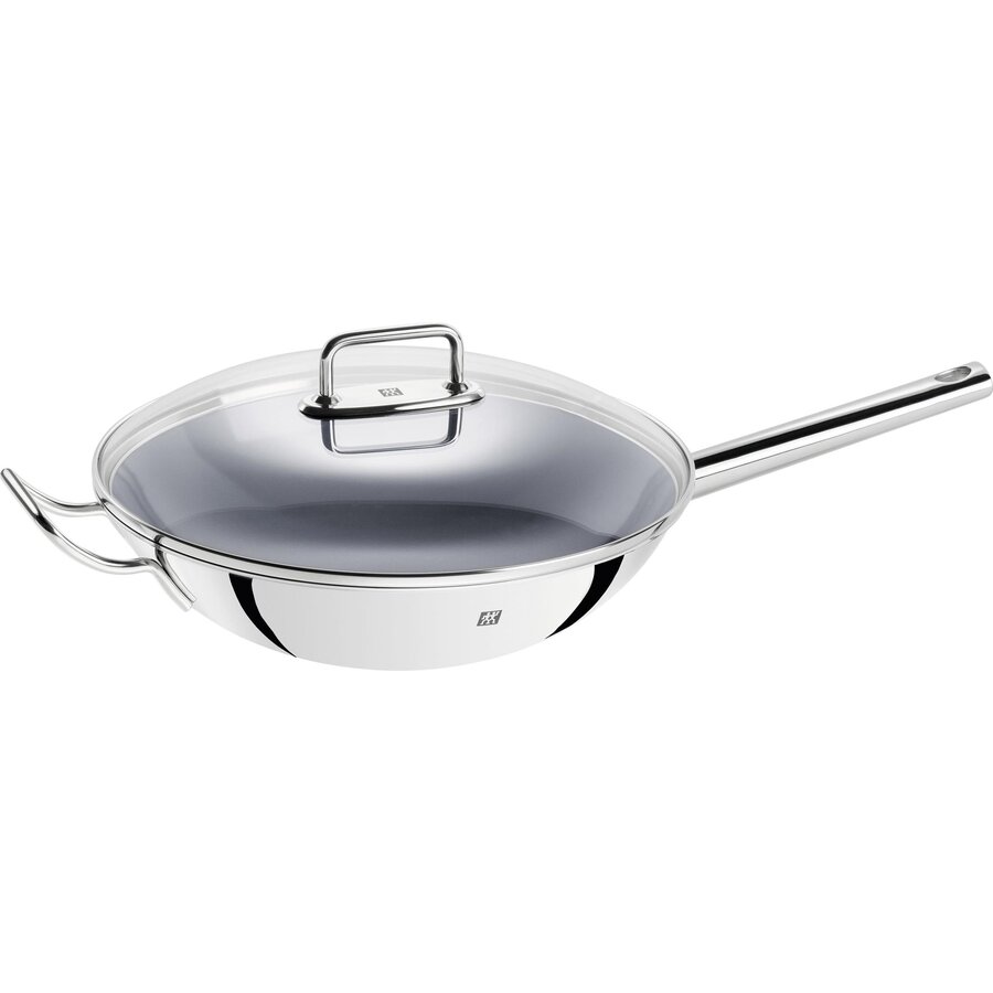 Tigaie Wok Rotunda Otel Inoxidabil Acoperire Interioara Titan 32cm Argintiu