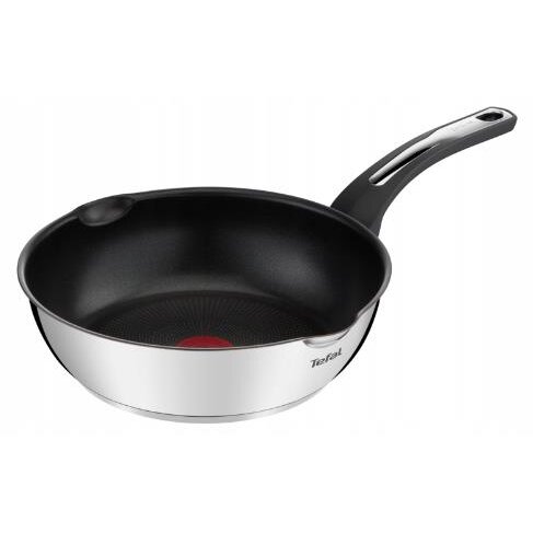 Tigaie Wok Rotunda Otel Inoxidabil Acoperire Interioara Titan Maner Silicon 26cm Argintiu