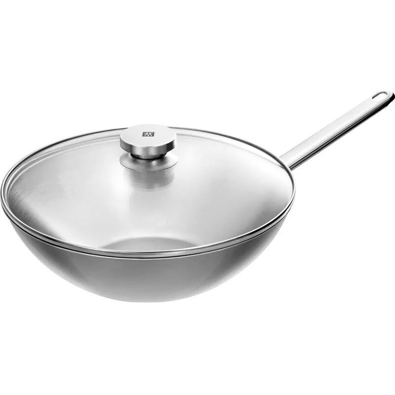 Tigaie Wok Rotunda Capac Otel Inoxidabil Acoperire Interioara Aluminiu 30cm Gri