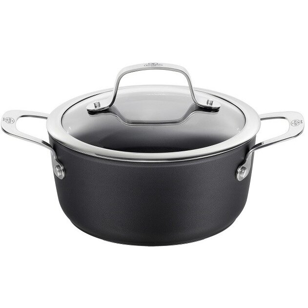 Oala Cu Capac Rotunda 2 Manere Aluminiu Acoperire Interioara Titan 2.7l 20cm Negru/Argintiu