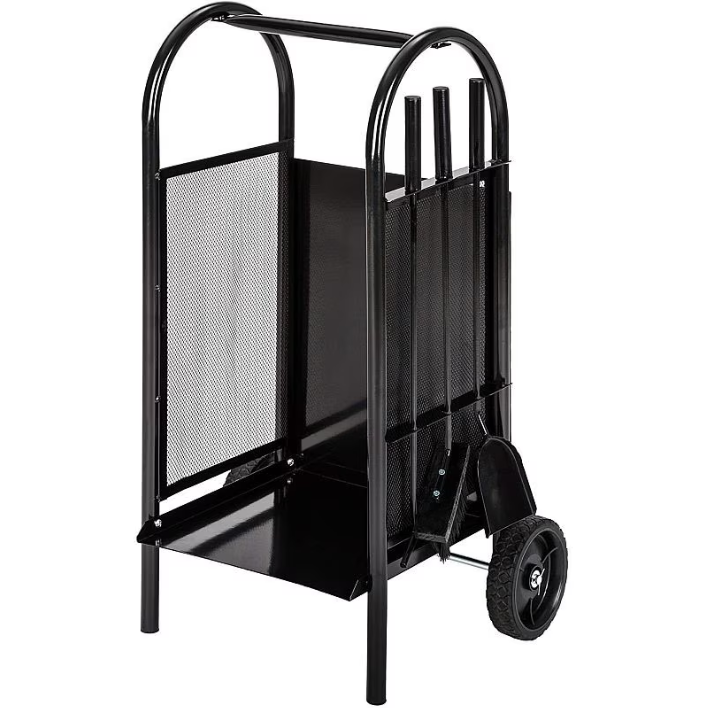 Suport Lemne  x3 Accesorii Metalice Roti 83 x 35 x 30cm Negru