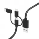 3-In-1 USB-A Micro USB USB-C & Lightning 1.5m Negru