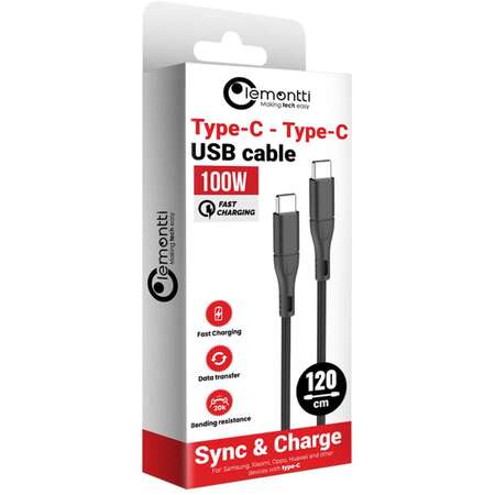 Cablu Type-C la Type-C Lemontti LEMCTYC100WN 100W 1.2m Negru
