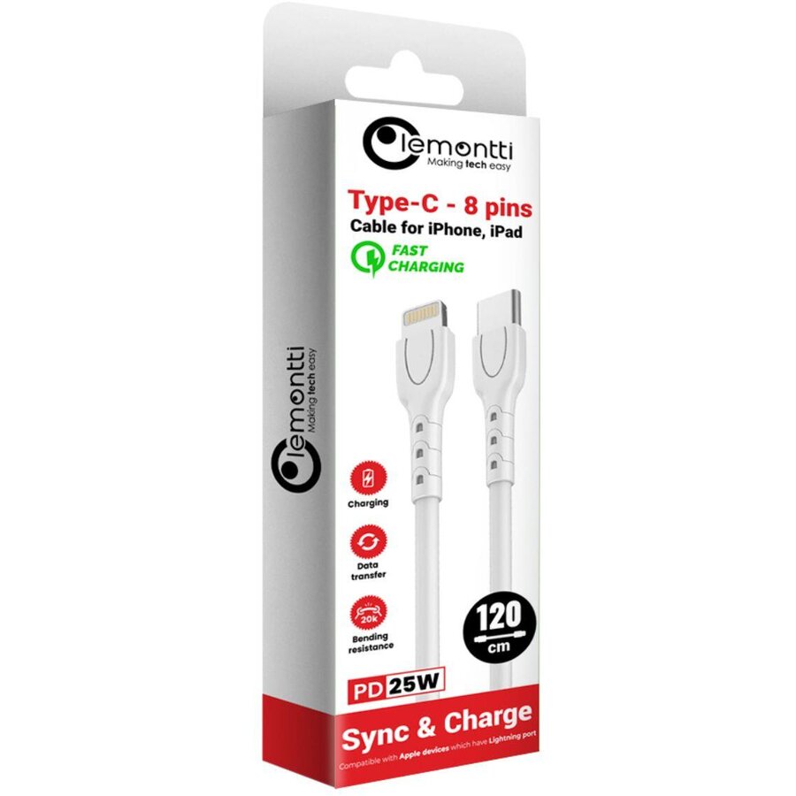 Cablu Type-C la Tip Lightning Lemontti LEMCTYCLH2A 1.2m Alb — imaginea 6