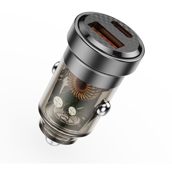 Incarcator Auto Fast Charge LIAQCPD45WTN 45W 2 Porturi PD Type-C 45W + USB-A QC 3.0 Transparent / Ne