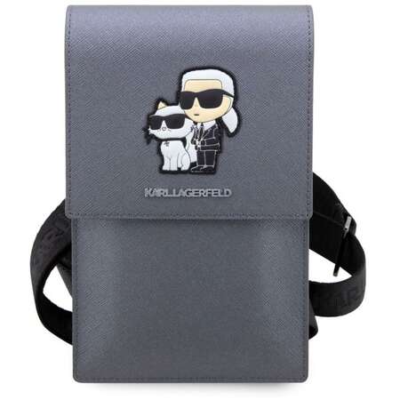 Husa Karl Lagerfeld Geanta pentru Telefon Saffiano Metal Logo Gri