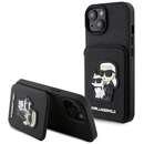 Saffiano Card Slot Stand Karl&Choupette pentru iPhone 15 Negru