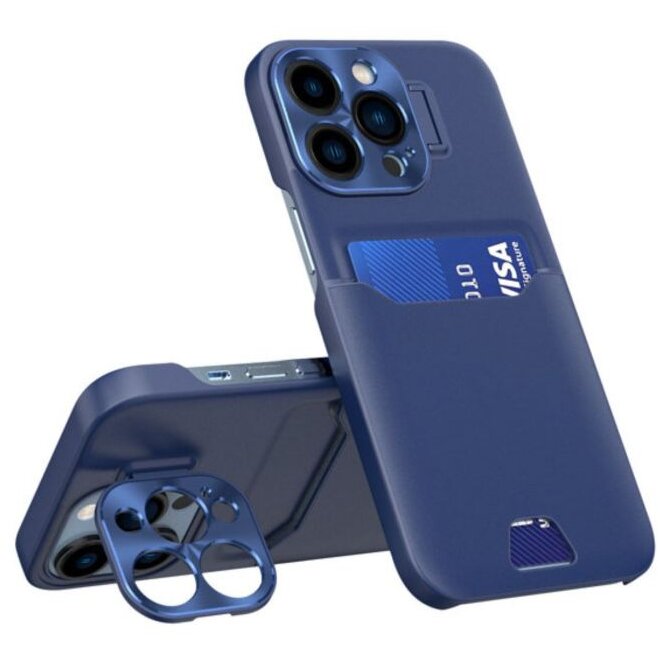 Husa Lemontti Leather Stand pentru iPhone 14 Pro Albastru