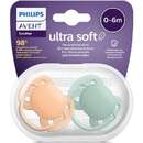 2 Suzete Ultra Soft 0-6luni Ortodontice Fara BPA Verde/Portocaliu