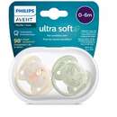 Set Philips-Avent 2 Suzete Ultra Soft 0-6luni Ortodontice Fara BPA Frunze/Papagal Multicolor