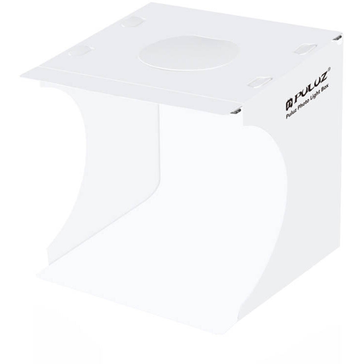 Accesoriu Camera Video Actiune PU5029 cu iluminare LED incorporata pentru fotografie si filmulete de produs, 2x fundaluri incluse, 20x20cm, Alb